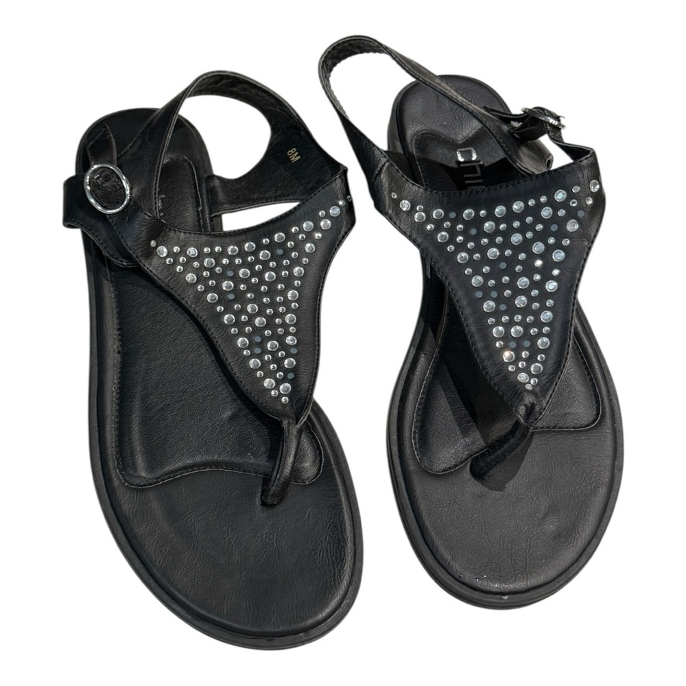 Chico's Black and Silver Studded Sandals EUC CBOX6